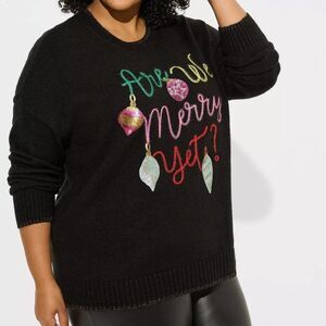 Torrid black Are We Merry Yet? Christmas sweater with sequin ornament accents 2